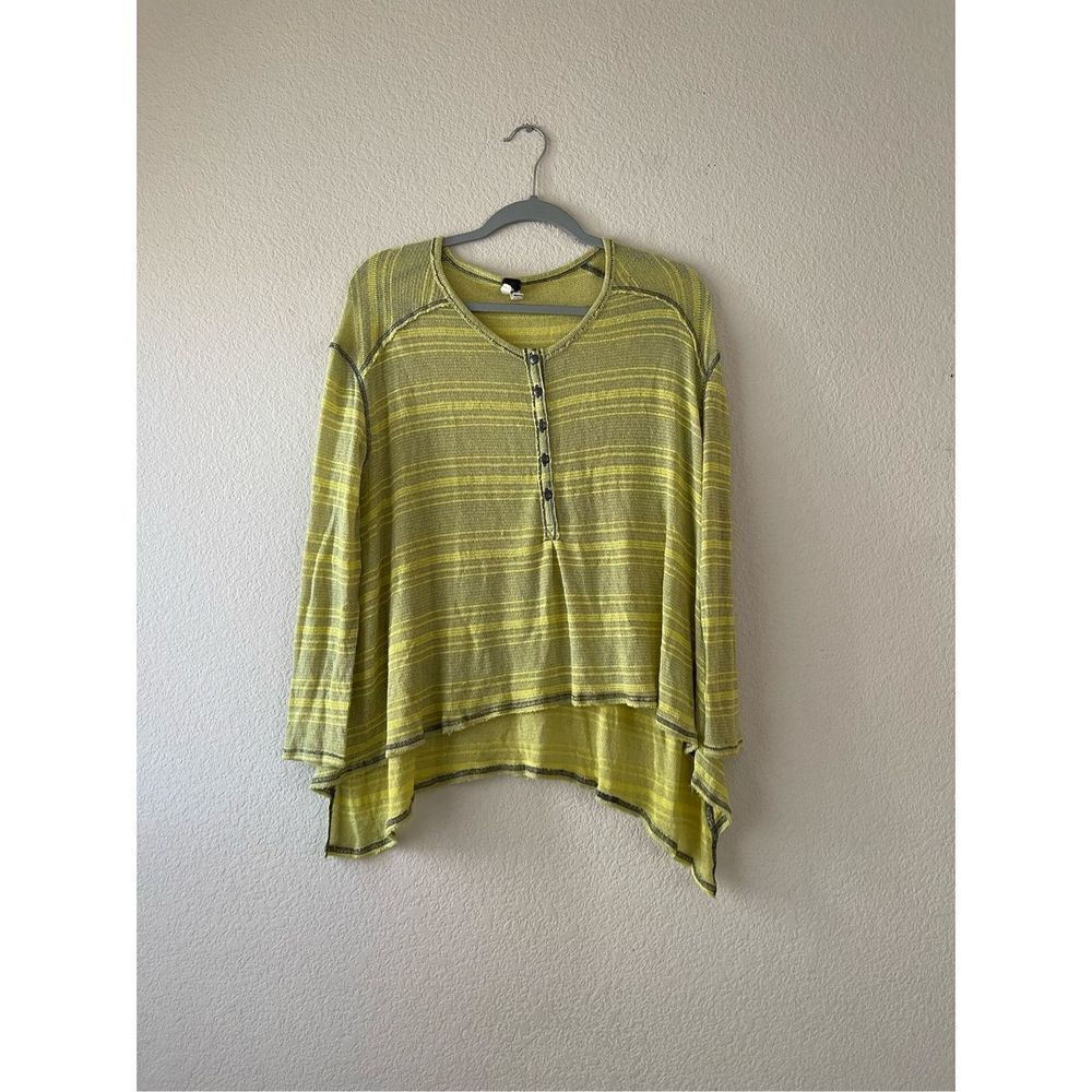 Free people oversized lime green open knit long sleeve sweater size xs